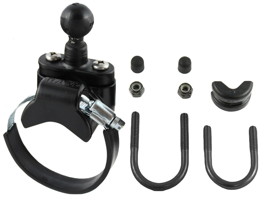 RAM® Mounts Rail Base with Zinc Coated U-Bolt, ATV/UTV Strap & 1" Ball for Rails to 3.15" in Diameter (B Ball)